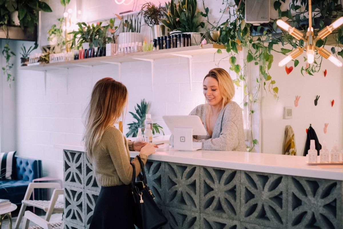 Woman at a white counter